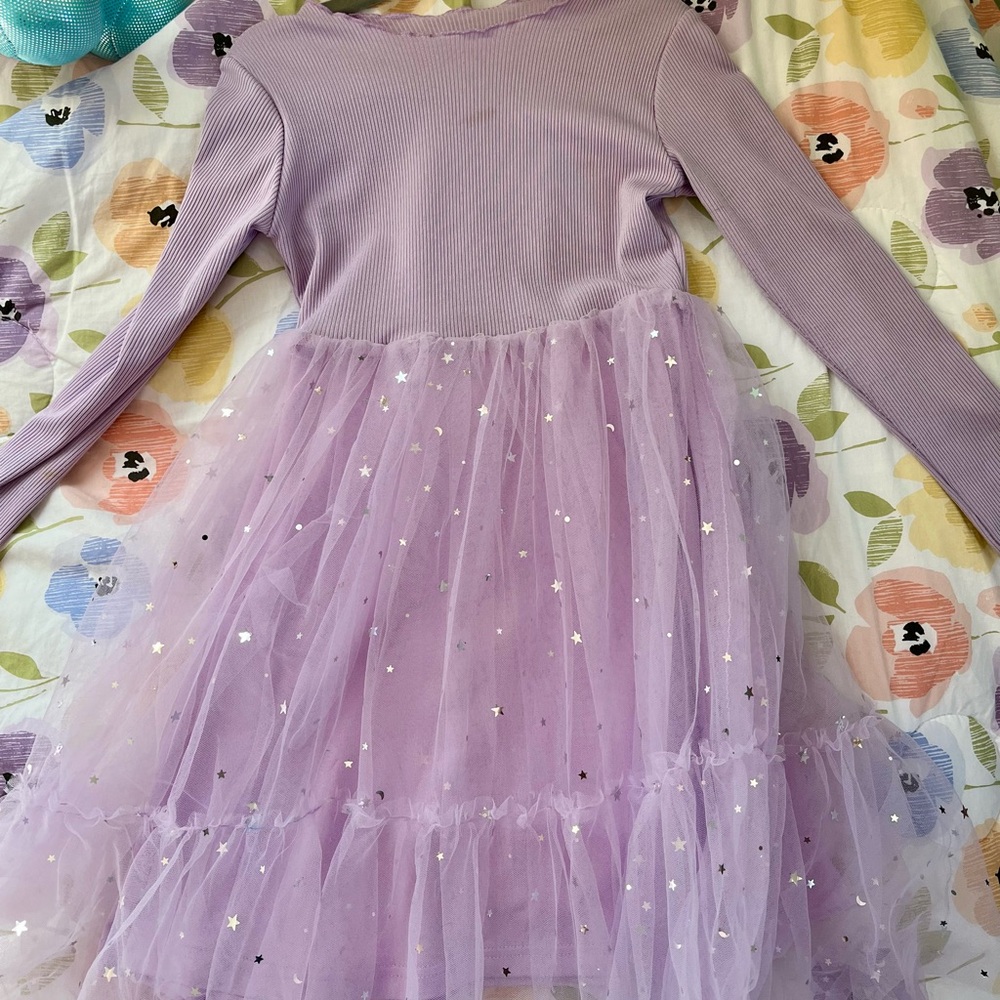 Kids' Lavender Tulle Star Party Dress - Long Sleeve